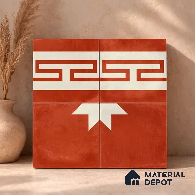 Moroccan Wall & Floor Border 2 Carpet Tile TL 11202 Red Labyrinth 1 ft x 1 ft Ceramic Matte Finish Tile - 10 mm | Suitable For Kitchen, Bathroom, Living Room