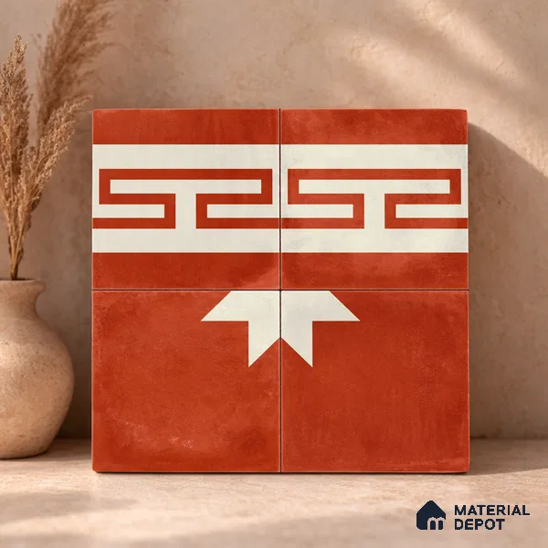 Moroccan Wall & Floor Border 2 Carpet Tile TL 11202 Red Labyrinth 1 ft x 1 ft Ceramic Matte Finish Tile - 10 mm | Suitable For Kitchen, Bathroom, Living Room