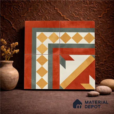 Moroccan Wall & Floor Corner 1 Carpet Tile TL 11203 Crimson Mosaic 1 ft x 1 ft Ceramic Matte Finish Tile - 10 mm | Suitable For Kitchen, Bathroom, Living Room