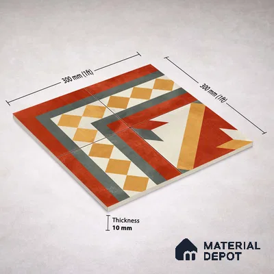Moroccan Wall & Floor Corner 1 Carpet Tile TL 11203 Crimson Mosaic 1 ft x 1 ft Ceramic Matte Finish Tile - 10 mm | Suitable For Kitchen, Bathroom, Living Room