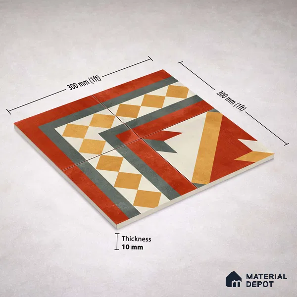 Moroccan Wall & Floor Corner 1 Carpet Tile TL 11203 Crimson Mosaic 1 ft x 1 ft Ceramic Matte Finish Tile - 10 mm | Suitable For Kitchen, Bathroom, Living Room