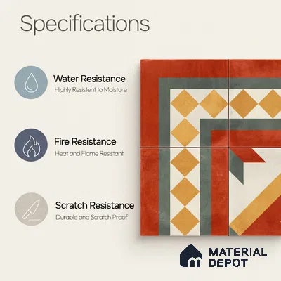 Moroccan Wall & Floor Corner 1 Carpet Tile TL 11203 Crimson Mosaic 1 ft x 1 ft Ceramic Matte Finish Tile - 10 mm | Suitable For Kitchen, Bathroom, Living Room