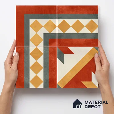 Moroccan Wall & Floor Corner 1 Carpet Tile TL 11203 Crimson Mosaic 1 ft x 1 ft Ceramic Matte Finish Tile - 10 mm | Suitable For Kitchen, Bathroom, Living Room