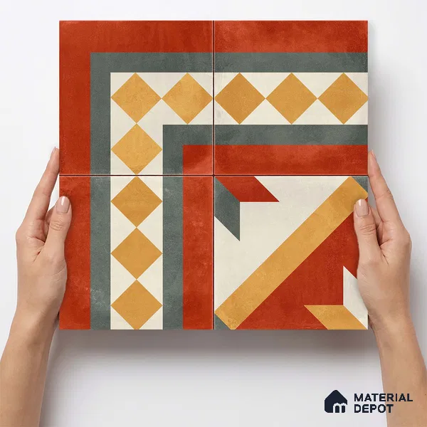 Moroccan Wall & Floor Corner 1 Carpet Tile TL 11203 Crimson Mosaic 1 ft x 1 ft Ceramic Matte Finish Tile - 10 mm | Suitable For Kitchen, Bathroom, Living Room