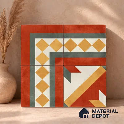 Moroccan Wall & Floor Corner 1 Carpet Tile TL 11203 Crimson Mosaic 1 ft x 1 ft Ceramic Matte Finish Tile - 10 mm | Suitable For Kitchen, Bathroom, Living Room