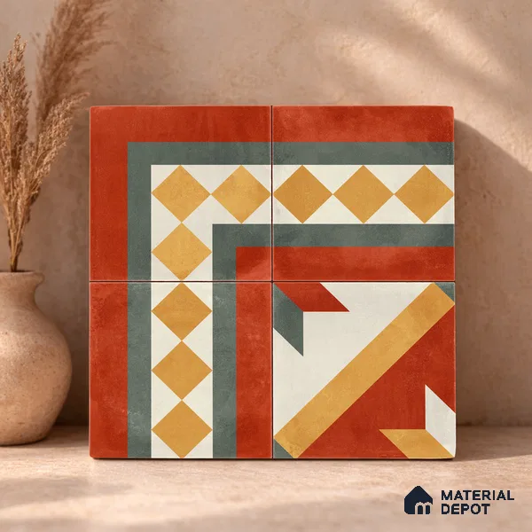 Moroccan Wall & Floor Corner 1 Carpet Tile TL 11203 Crimson Mosaic 1 ft x 1 ft Ceramic Matte Finish Tile - 10 mm | Suitable For Kitchen, Bathroom, Living Room