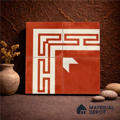 Moroccan Wall & Floor Corner 2 Carpet Tile TL 11204 Maze Terracotta 1 ft x 1 ft Ceramic Matte Finish Tile - 10 mm | Suitable For Kitchen, Bathroom, Living Room