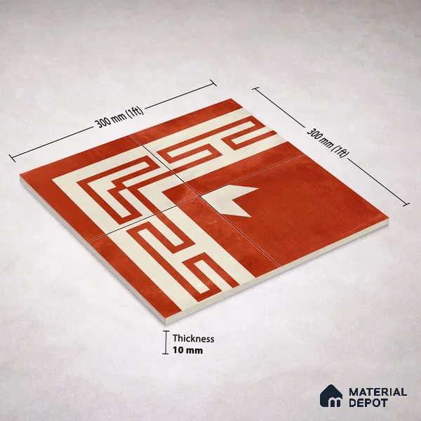 Moroccan Wall & Floor Corner 2 Carpet Tile TL 11204 Maze Terracotta 1 ft x 1 ft Ceramic Matte Finish Tile - 10 mm | Suitable For Kitchen, Bathroom, Living Room