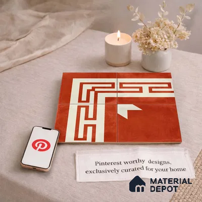 Moroccan Wall & Floor Corner 2 Carpet Tile TL 11204 Maze Terracotta 1 ft x 1 ft Ceramic Matte Finish Tile - 10 mm | Suitable For Kitchen, Bathroom, Living Room