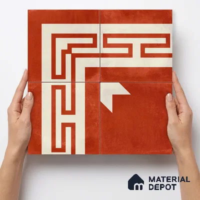 Moroccan Wall & Floor Corner 2 Carpet Tile TL 11204 Maze Terracotta 1 ft x 1 ft Ceramic Matte Finish Tile - 10 mm | Suitable For Kitchen, Bathroom, Living Room