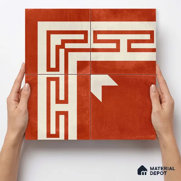 Moroccan Wall & Floor Corner 2 Carpet Tile TL 11204 Maze Terracotta 1 ft x 1 ft Ceramic Matte Finish Tile - 10 mm | Suitable For Kitchen, Bathroom, Living Room