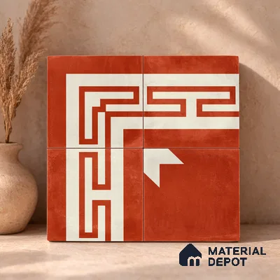 Moroccan Wall & Floor Corner 2 Carpet Tile TL 11204 Maze Terracotta 1 ft x 1 ft Ceramic Matte Finish Tile - 10 mm | Suitable For Kitchen, Bathroom, Living Room