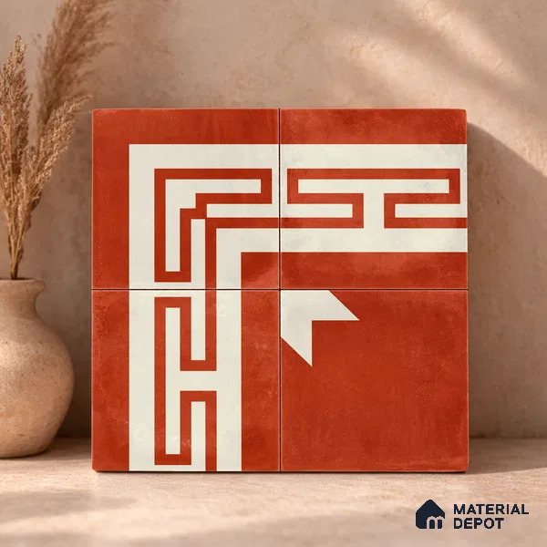 Moroccan Wall & Floor Corner 2 Carpet Tile TL 11204 Maze Terracotta 1 ft x 1 ft Ceramic Matte Finish Tile - 10 mm | Suitable For Kitchen, Bathroom, Living Room