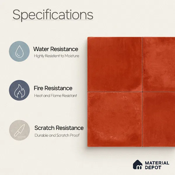 Moroccan Wall & Floor Center 1 Carpet Tile TL 11205 Terracotta Plain 1 ft x 1 ft Ceramic Matte Finish Tile - 10 mm | Suitable For Kitchen, Bathroom, Balcony