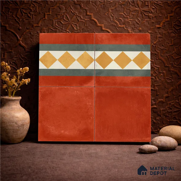 Moroccan Wall & Floor Border 3 Carpet Tile TL 11206 Russet Diamond 1 ft x 1 ft Ceramic Matte Finish Tile - 10 mm | Suitable For Kitchen, Bathroom, Living Room