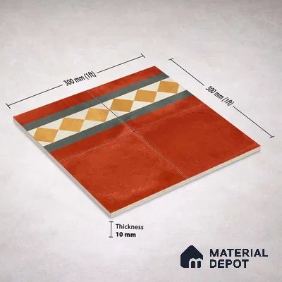 Moroccan Wall & Floor Border 3 Carpet Tile TL 11206 Russet Diamond 1 ft x 1 ft Ceramic Matte Finish Tile - 10 mm | Suitable For Kitchen, Bathroom, Living Room