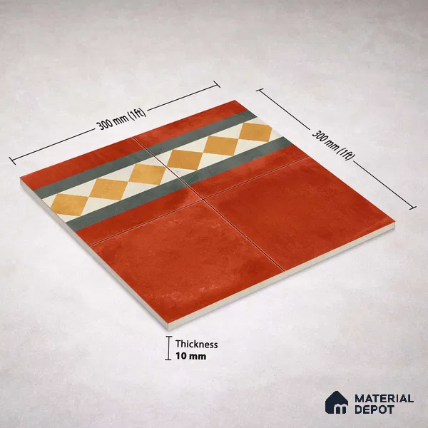 Moroccan Wall & Floor Border 3 Carpet Tile TL 11206 Russet Diamond 1 ft x 1 ft Ceramic Matte Finish Tile - 10 mm | Suitable For Kitchen, Bathroom, Living Room