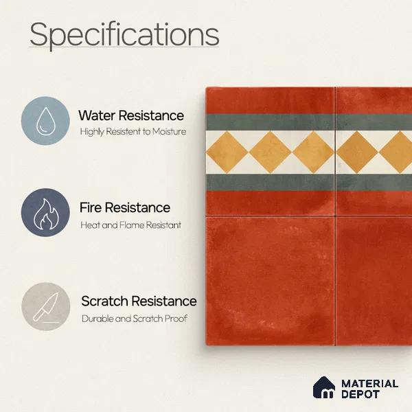 Moroccan Wall & Floor Border 3 Carpet Tile TL 11206 Russet Diamond 1 ft x 1 ft Ceramic Matte Finish Tile - 10 mm | Suitable For Kitchen, Bathroom, Living Room
