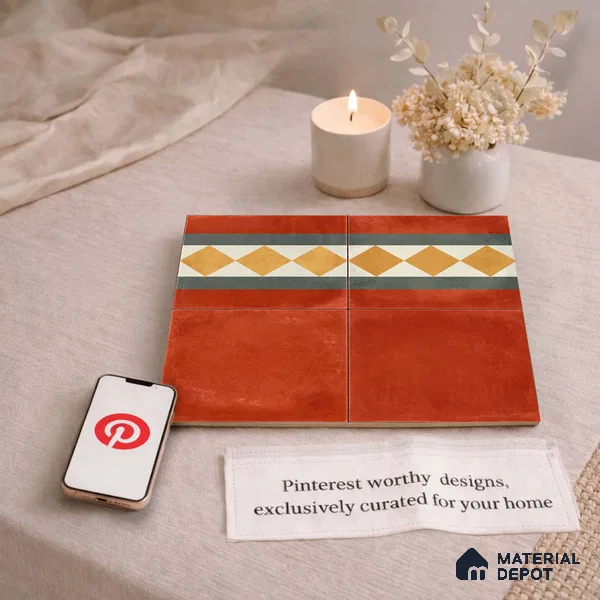 Moroccan Wall & Floor Border 3 Carpet Tile TL 11206 Russet Diamond 1 ft x 1 ft Ceramic Matte Finish Tile - 10 mm | Suitable For Kitchen, Bathroom, Living Room