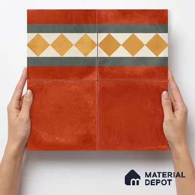 Moroccan Wall & Floor Border 3 Carpet Tile TL 11206 Russet Diamond 1 ft x 1 ft Ceramic Matte Finish Tile - 10 mm | Suitable For Kitchen, Bathroom, Living Room