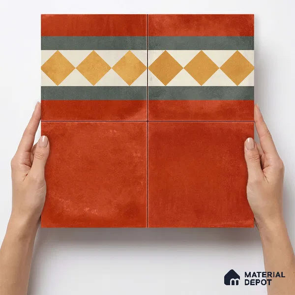 Moroccan Wall & Floor Border 3 Carpet Tile TL 11206 Russet Diamond 1 ft x 1 ft Ceramic Matte Finish Tile - 10 mm | Suitable For Kitchen, Bathroom, Living Room