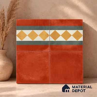 Moroccan Wall & Floor Border 3 Carpet Tile TL 11206 Russet Diamond 1 ft x 1 ft Ceramic Matte Finish Tile - 10 mm | Suitable For Kitchen, Bathroom, Living Room