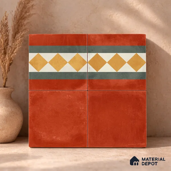 Moroccan Wall & Floor Border 3 Carpet Tile TL 11206 Russet Diamond 1 ft x 1 ft Ceramic Matte Finish Tile - 10 mm | Suitable For Kitchen, Bathroom, Living Room