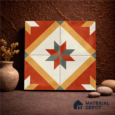 Moroccan Wall & Floor Center 2 Carpet Tile TL 11207 Crimson Starburst 1 ft x 1 ft Ceramic Matte Finish Tile - 10 mm | Suitable For Bathroom, Balcony & Kitchen Backsplash (Sample)