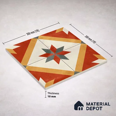 Moroccan Wall & Floor Center 2 Carpet Tile TL 11207 Crimson Starburst 1 ft x 1 ft Ceramic Matte Finish Tile - 10 mm | Suitable For Bathroom, Balcony & Kitchen Backsplash (Sample)