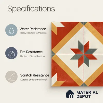 Moroccan Wall & Floor Center 2 Carpet Tile TL 11207 Crimson Starburst 1 ft x 1 ft Ceramic Matte Finish Tile - 10 mm | Suitable For Bathroom, Balcony & Kitchen Backsplash (Sample)