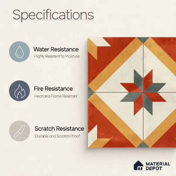 Moroccan Wall & Floor Center 2 Carpet Tile TL 11207 Crimson Starburst 1 ft x 1 ft Ceramic Matte Finish Tile - 10 mm | Suitable For Bathroom, Balcony & Kitchen Backsplash (Sample)
