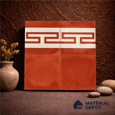Moroccan Wall & Floor Border 4 Carpet Tile TL 11208 Terracotta Maze 1 ft x 1 ft Ceramic Matte Finish Tile - 10 mm | Suitable For Kitchen, Bathroom, Living Room
