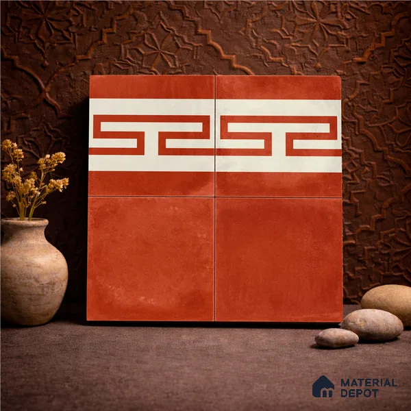 Moroccan Wall & Floor Border 4 Carpet Tile TL 11208 Terracotta Maze 1 ft x 1 ft Ceramic Matte Finish Tile - 10 mm | Suitable For Kitchen, Bathroom, Living Room
