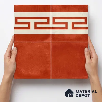 Moroccan Wall & Floor Border 4 Carpet Tile TL 11208 Terracotta Maze 1 ft x 1 ft Ceramic Matte Finish Tile - 10 mm | Suitable For Kitchen, Bathroom, Living Room