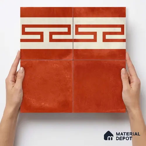 Moroccan Wall & Floor Border 4 Carpet Tile TL 11208 Terracotta Maze 1 ft x 1 ft Ceramic Matte Finish Tile - 10 mm | Suitable For Bathroom, Balcony & Kitchen Backsplash