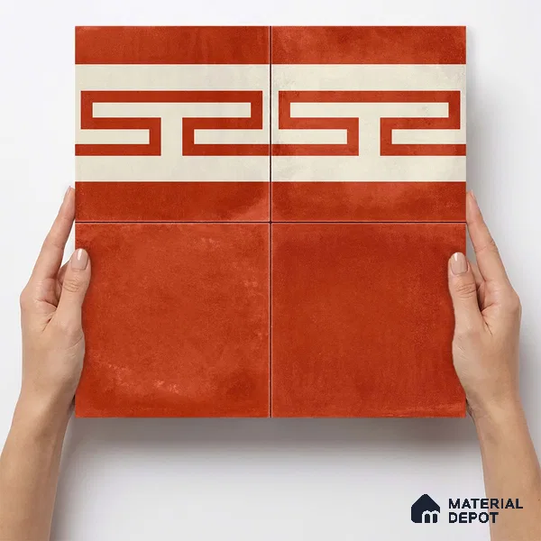 Moroccan Wall & Floor Border 4 Carpet Tile TL 11208 Terracotta Maze 1 ft x 1 ft Ceramic Matte Finish Tile - 10 mm | Suitable For Kitchen, Bathroom, Living Room