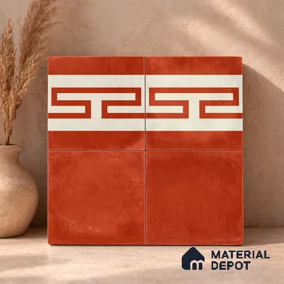 Moroccan Wall & Floor Border 4 Carpet Tile TL 11208 Terracotta Maze 1 ft x 1 ft Ceramic Matte Finish Tile - 10 mm | Suitable For Kitchen, Bathroom, Living Room