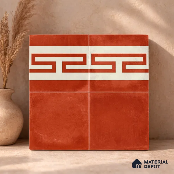 Moroccan Wall & Floor Border 4 Carpet Tile TL 11208 Terracotta Maze 1 ft x 1 ft Ceramic Matte Finish Tile - 10 mm | Suitable For Kitchen, Bathroom, Living Room