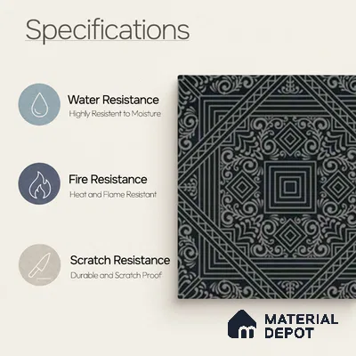 Moroccan Wall & Floor Carpet Center Tile TL 11173 Noir Tapestry 1 ft x 1 ft Ceramic Matte Finish Tile - 10 mm | Suitable For Kitchen, Bathroom, Dining Area
