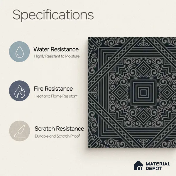 Moroccan Wall & Floor Carpet Center Tile TL 11173 Noir Tapestry 1 ft x 1 ft Ceramic Matte Finish Tile - 10 mm | Suitable For Kitchen, Bathroom, Dining Area