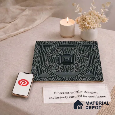 Moroccan Wall & Floor Carpet Center Tile TL 11173 Noir Tapestry 1 ft x 1 ft Ceramic Matte Finish Tile - 10 mm | Suitable For Kitchen, Bathroom, Dining Area