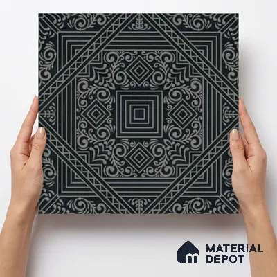 Moroccan Wall & Floor Carpet Center Tile TL 11173 Noir Tapestry 1 ft x 1 ft Ceramic Matte Finish Tile - 10 mm | Suitable For Kitchen, Bathroom, Dining Area