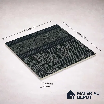 Moroccan Wall & Floor Carpet Border Tile TL 11174 Noir Tribal 1 ft x 1 ft Ceramic Matte Finish Tile - 10 mm | Suitable For Kitchen, Bathroom, Living Room