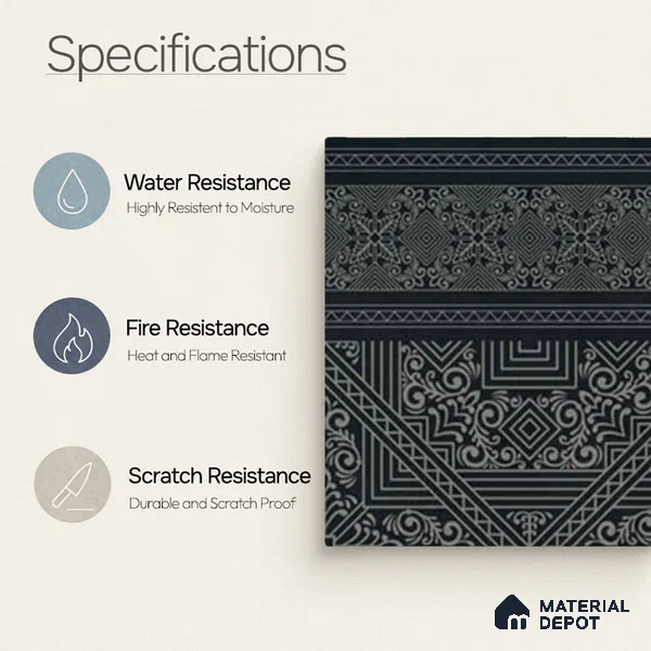 Moroccan Wall & Floor Carpet Border Tile TL 11174 Noir Tribal 1 ft x 1 ft Ceramic Matte Finish Tile - 10 mm | Suitable For Kitchen, Bathroom, Living Room