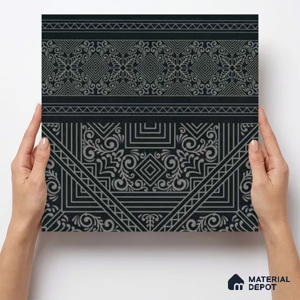 Moroccan Wall & Floor Carpet Border Tile TL 11174 Noir Tribal 1 ft x 1 ft Ceramic Matte Finish Tile - 10 mm | Suitable For Kitchen, Bathroom, Living Room