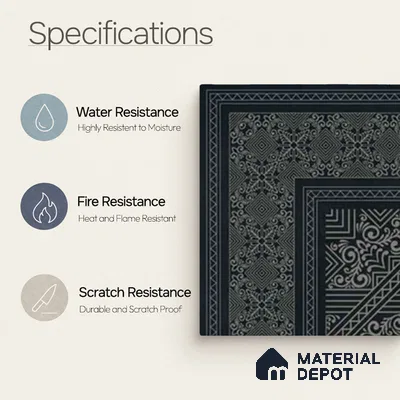 Moroccan Wall & Floor Carpet Corner Tile TL 11175 Noir Filigree 1 ft x 1 ft Ceramic Matte Finish Tile - 10 mm | Suitable For Kitchen, Bathroom, Living Room