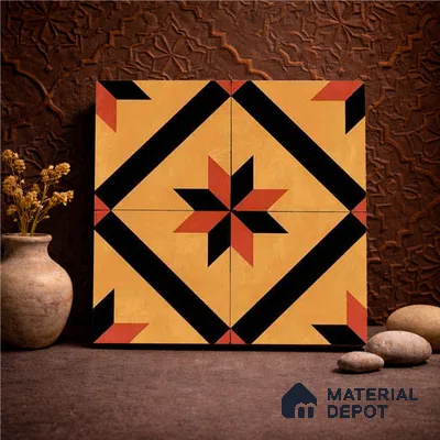 Moroccan Wall & Floor Tile TL 11184 Sienna Starburst 1 ft x 1 ft Ceramic Matte Finish Tile - 10 mm | Suitable For Kitchen, Bathroom, Balcony