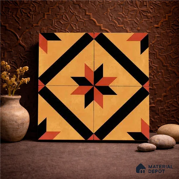 Moroccan Wall & Floor Tile TL 11184 Sienna Starburst 1 ft x 1 ft Ceramic Matte Finish Tile - 10 mm | Suitable For Kitchen, Bathroom, Balcony