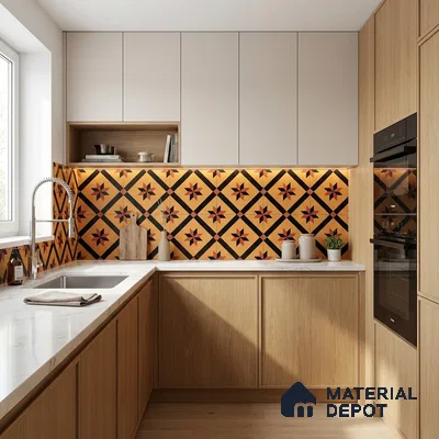 Moroccan Wall & Floor Tile TL 11184 Sienna Starburst 1 ft x 1 ft Ceramic Matte Finish Tile - 10 mm | Suitable For Kitchen, Bathroom, Balcony
