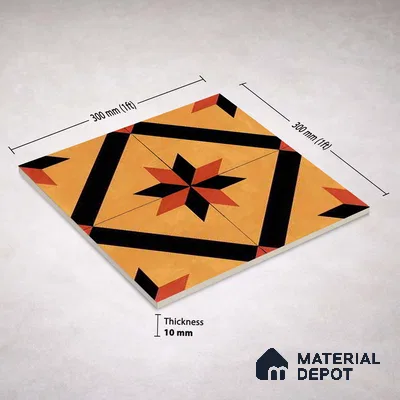 Moroccan Wall & Floor Tile TL 11184 Sienna Starburst 1 ft x 1 ft Ceramic Matte Finish Tile - 10 mm | Suitable For Kitchen, Bathroom, Balcony